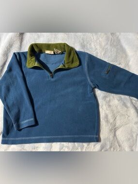 Vintage L.L Bean Blue Fleece Pullover with Green Contrast Collar